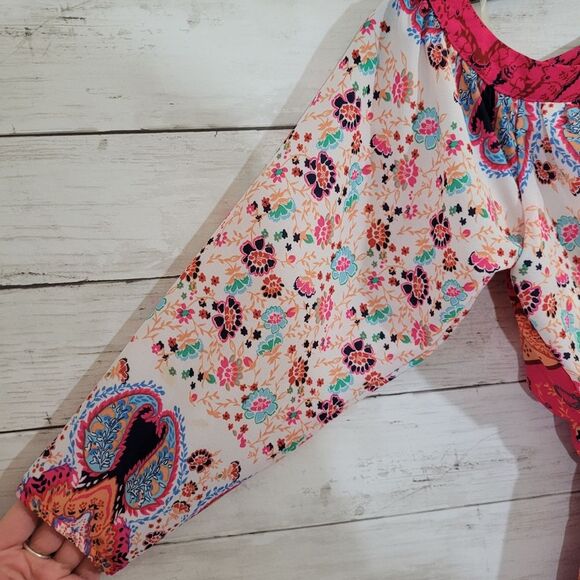 Girls Rare Editions Boho Chic Aztec Design Fuchsia Floral Cold-Shoulder Dress 7 - Picture 5 of 15